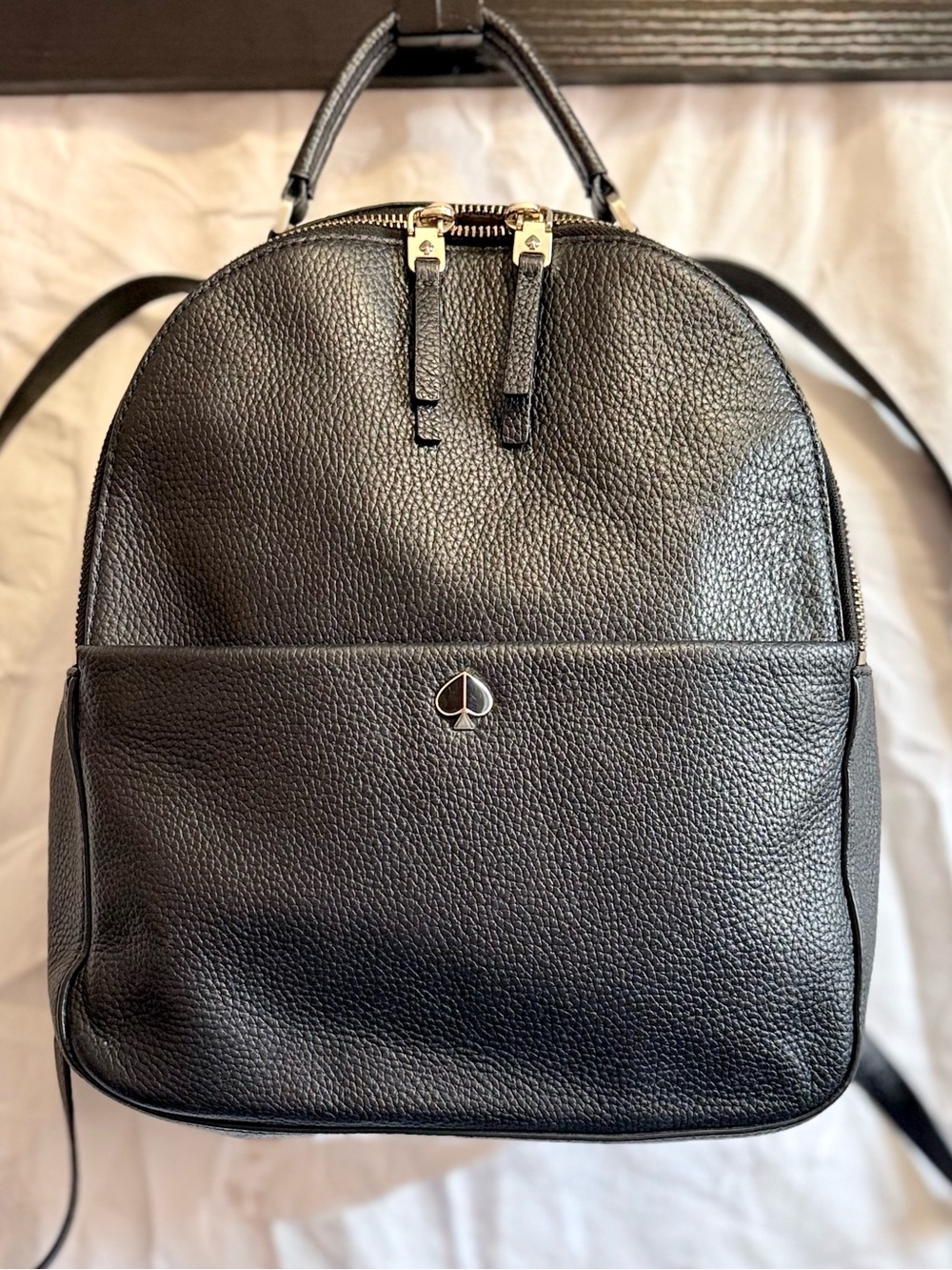 kate spade ♠️ Sleek Polly Medium Backpack Pebbled Black Leather Backpack